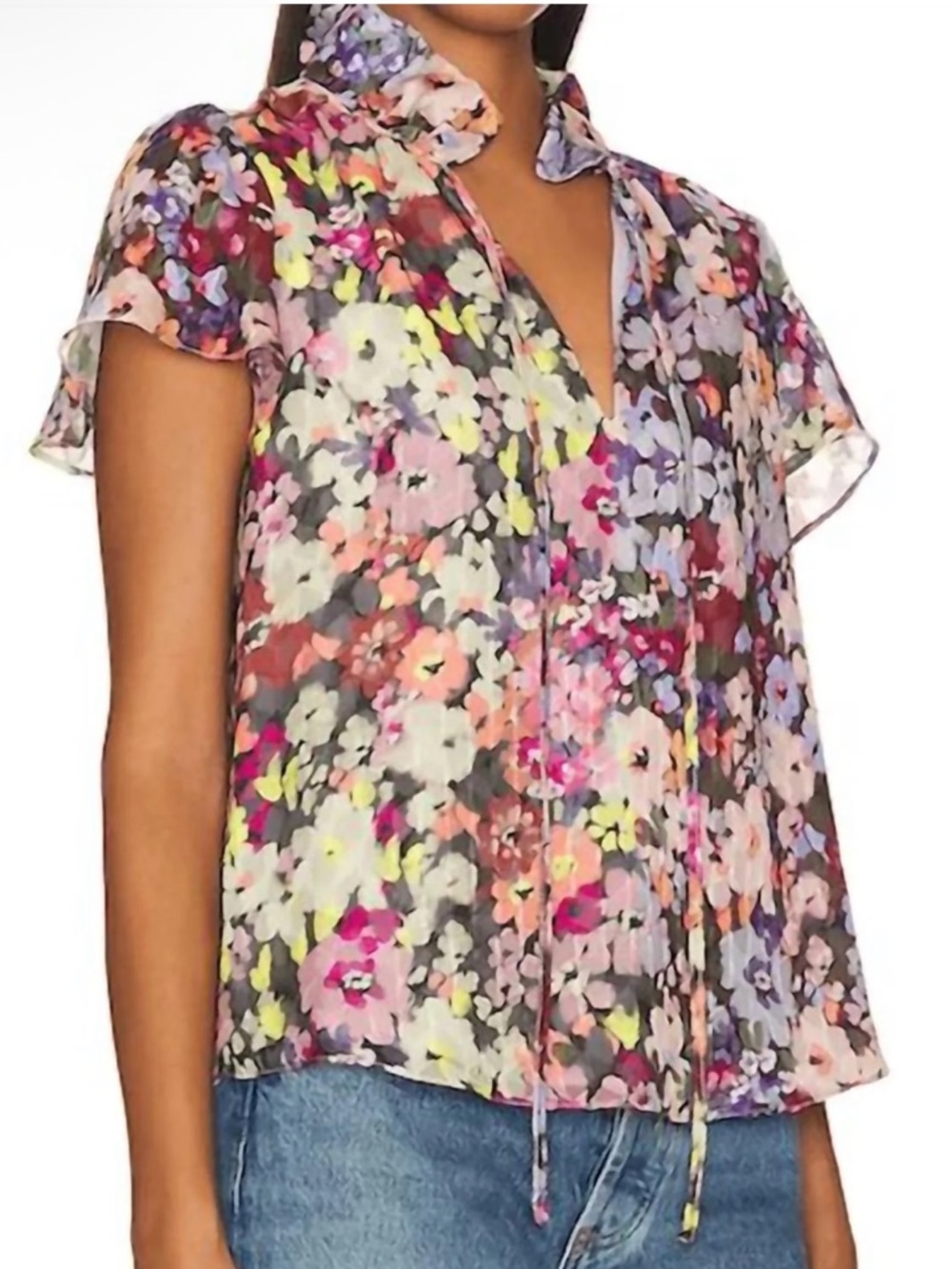 Amanda Uprichard Vittoria Floral Tie-Neck Blouse Top in Zahra Fleur NWT $168